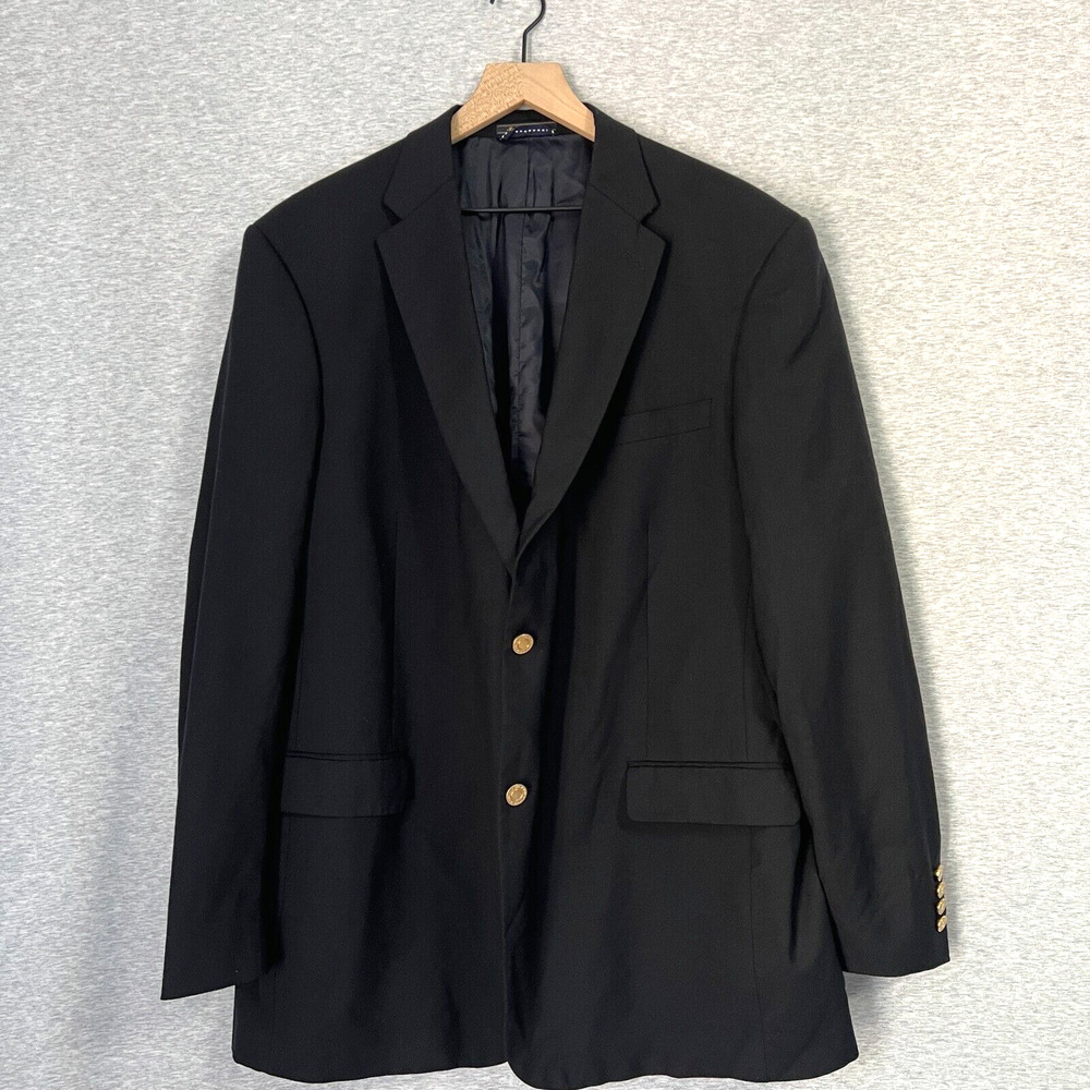 Tommy Hilfiger Blazer Mens 46L Dark Navy Wool Jacket Gold Buttons Prep Classic